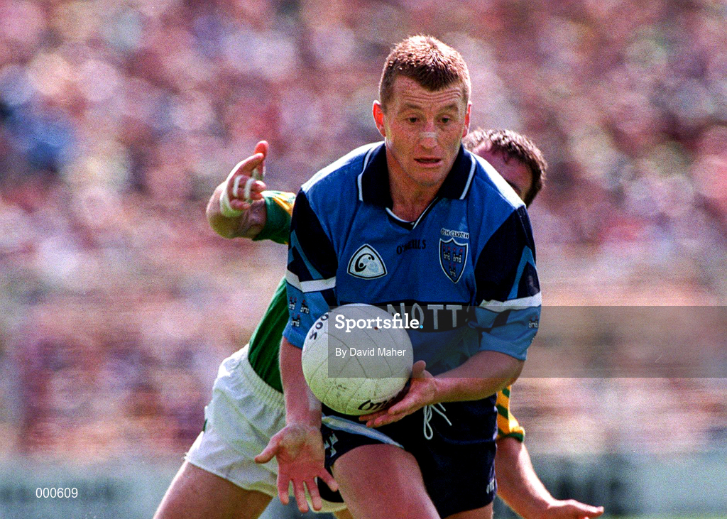 15 June 1997; Eamonn Heery of Dublin in action against Evan Kelly of Meath during the Leinster GAA Senior Football Championship Quarter-Final match between Meath and Dublin at Croke Park in Dublin. Photo by David Maher/Sportsfile