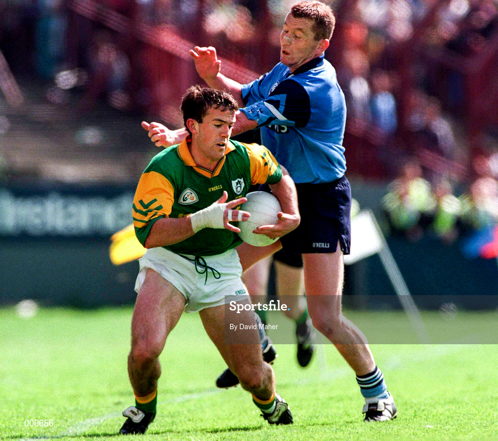 15 June 1997; Evan Kelly of Meath in action against Eamonn Heary of Dublin during the Leinster GAA Senior Football Championship Quarter-Final match between Meath and Dublin at Croke Park in Dublin. Photo by David Maher/Sportsfile