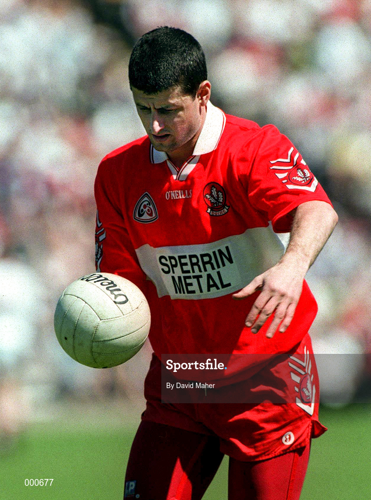29 June 1997; Fergal McCusker of Derry during the Ulster GAA Football Senior Championship Semi-Final match between Tyrone and Derry at St. Tiernach's Park in Clones, Monaghan. Photo by David Maher/Sportsfile