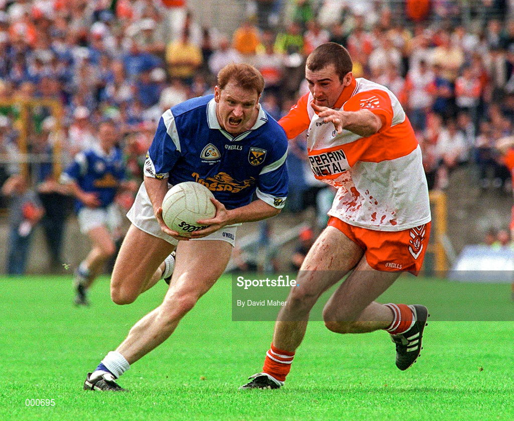 20 July 1997; Fintan Cahill of Cavan in action against David O'Neill of Derry during the Ulster GAA Football Senior Championship Final match between Cavan and Derry at St. Tiernach's Park in Clones, Monaghan. Photo by David Maher/Sportsfile