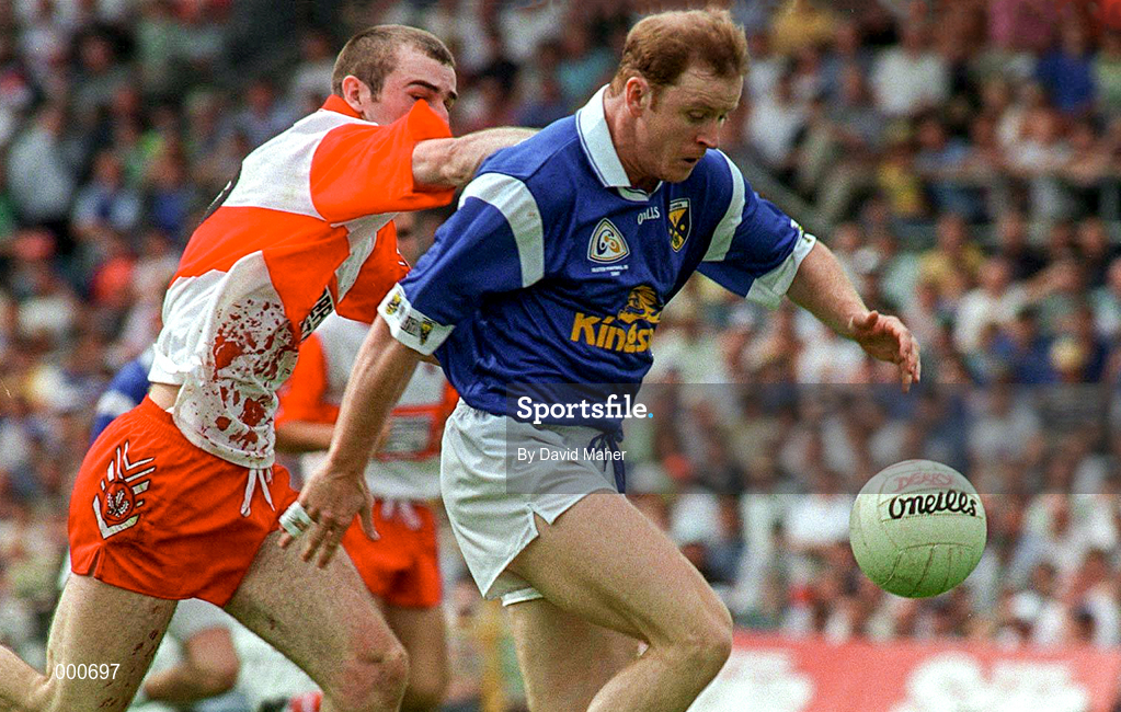 20 July 1997; Fintan Cahill of Cavan in action against David O'Neill of Derry during the Ulster GAA Football Senior Championship Final match between Cavan and Derry at St. Tiernach's Park in Clones, Monaghan. Photo by David Maher/Sportsfile