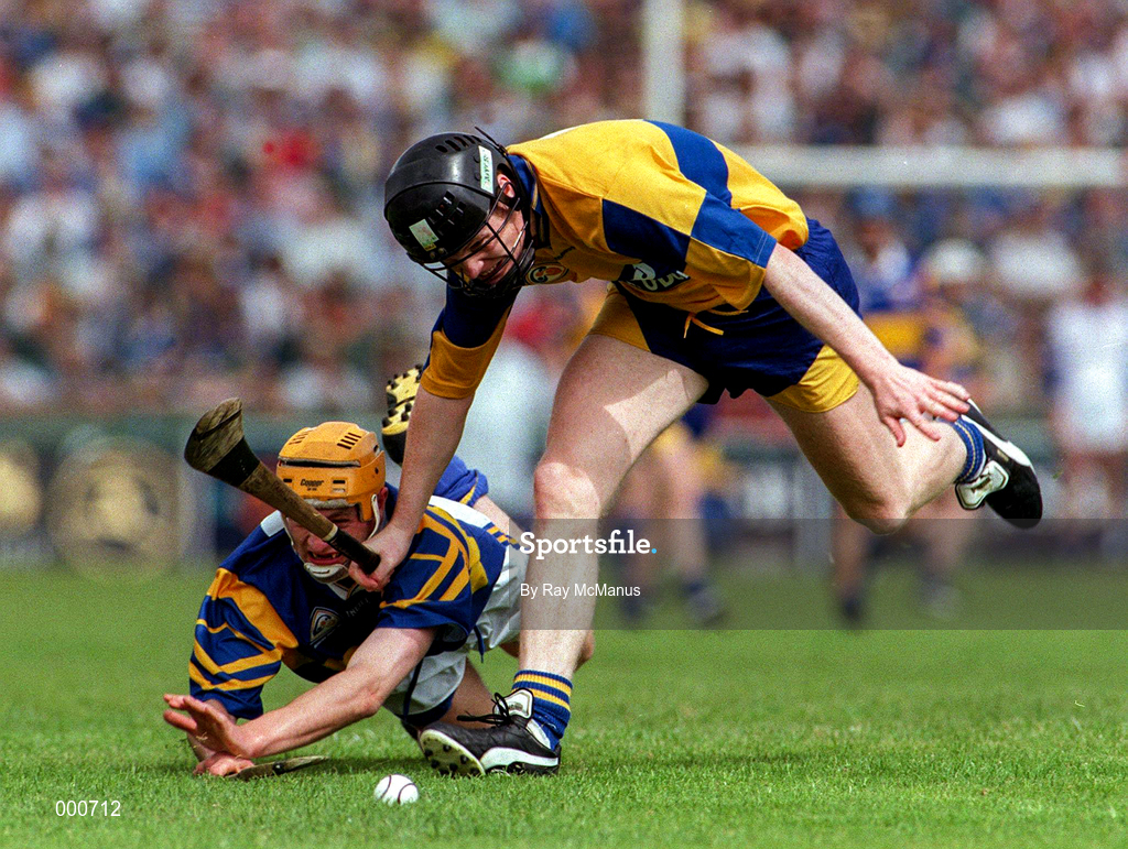 6 July 1997; Frank Lohan of Clare in action against Liam Cahill of Tipperary during the GAA Munster Senior Hurling Championship Final match between Clare and Tipperary at Páirc Uí Chaoimh in Cork. Photo by Ray McManus/Sportsfile