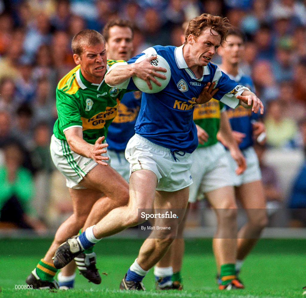 24 August 1997; Gerry Sheridan of Cavan in action against Dara O'Cinneide of Kerry during the GAA Football All-Ireland Senior Championship Semi-Final match between Cavan and Kerry at Croke Park in Dublin. Photo by Matt Browne/Sportsfile