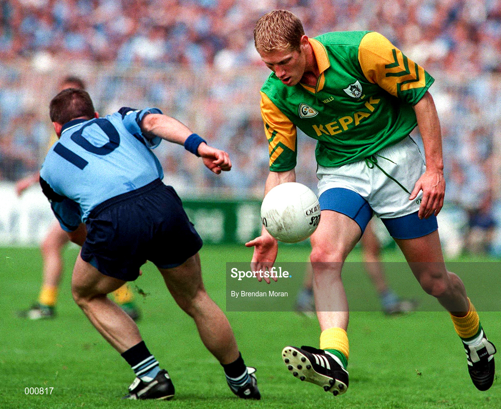 15 June 1997; Graham Geraghty of Meath in action against Jim Gavin of Dublin during the Leinster GAA Senior Football Championship Quarter-Final match between Meath and Dublin at Croke Park in Dublin. Photo by Brendan Moran/Sportsfile