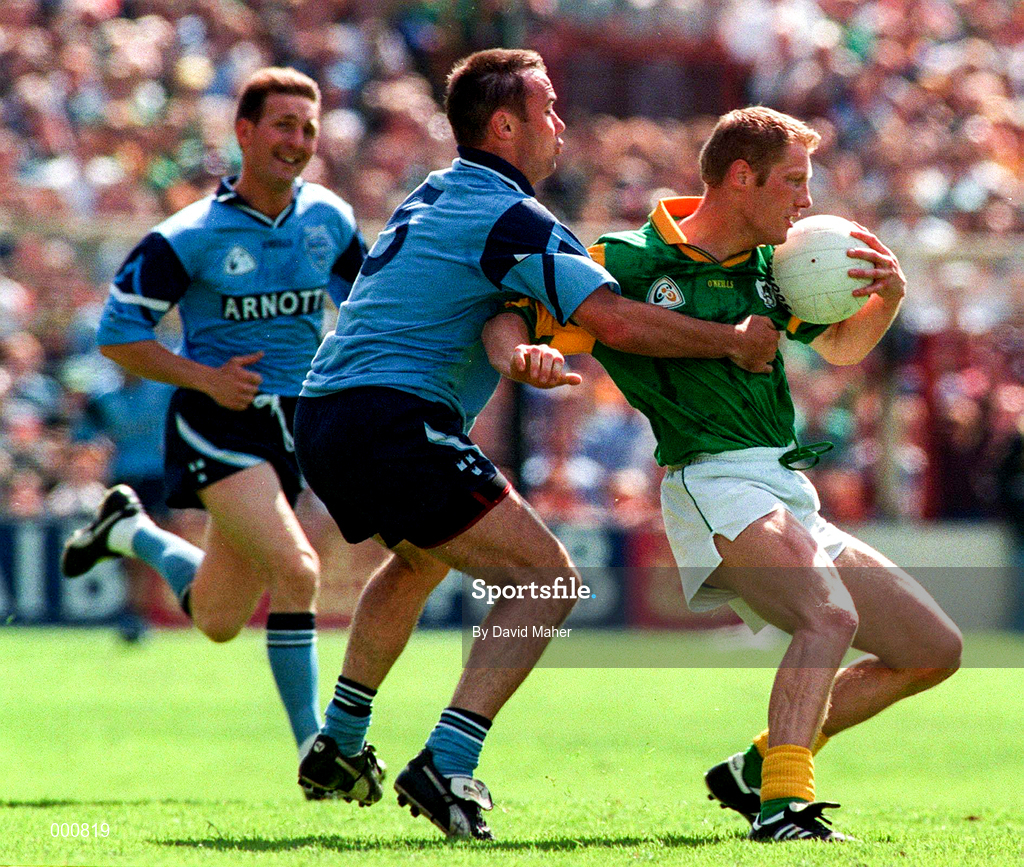 15 June 1997; Graham Geraghty of Meath in action against Paul Curran of Dublin during the Leinster GAA Senior Football Championship Quarter-Final match between Meath and Dublin at Croke Park in Dublin. Photo by David Maher/Sportsfile