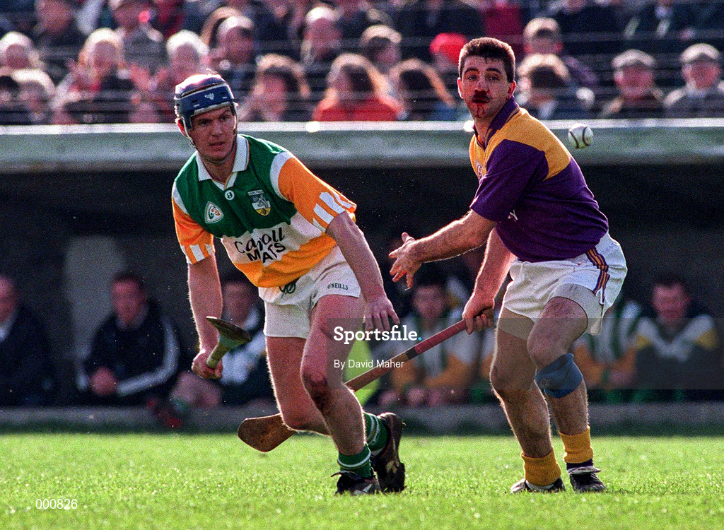 23 March 1997; Hubert Rigney of Offaly in action against Martin Storey of Wexford during the National Hurling League Division 1 match between Offaly and Wexford at St. Brendan's Park in Birr, Offaly. Photo by David Maher/Sportsfile