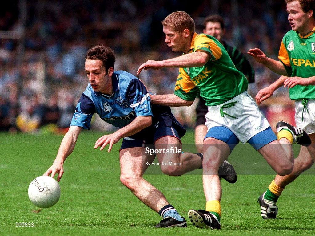 15 June 1997; Ian Robertson of Dublin in action against Graham Geraghty of Meath during the Leinster GAA Senior Football Championship Quarter-Final match between Meath and Dublin at Croke Park in Dublin. Photo by Brendan Moran/Sportsfile
