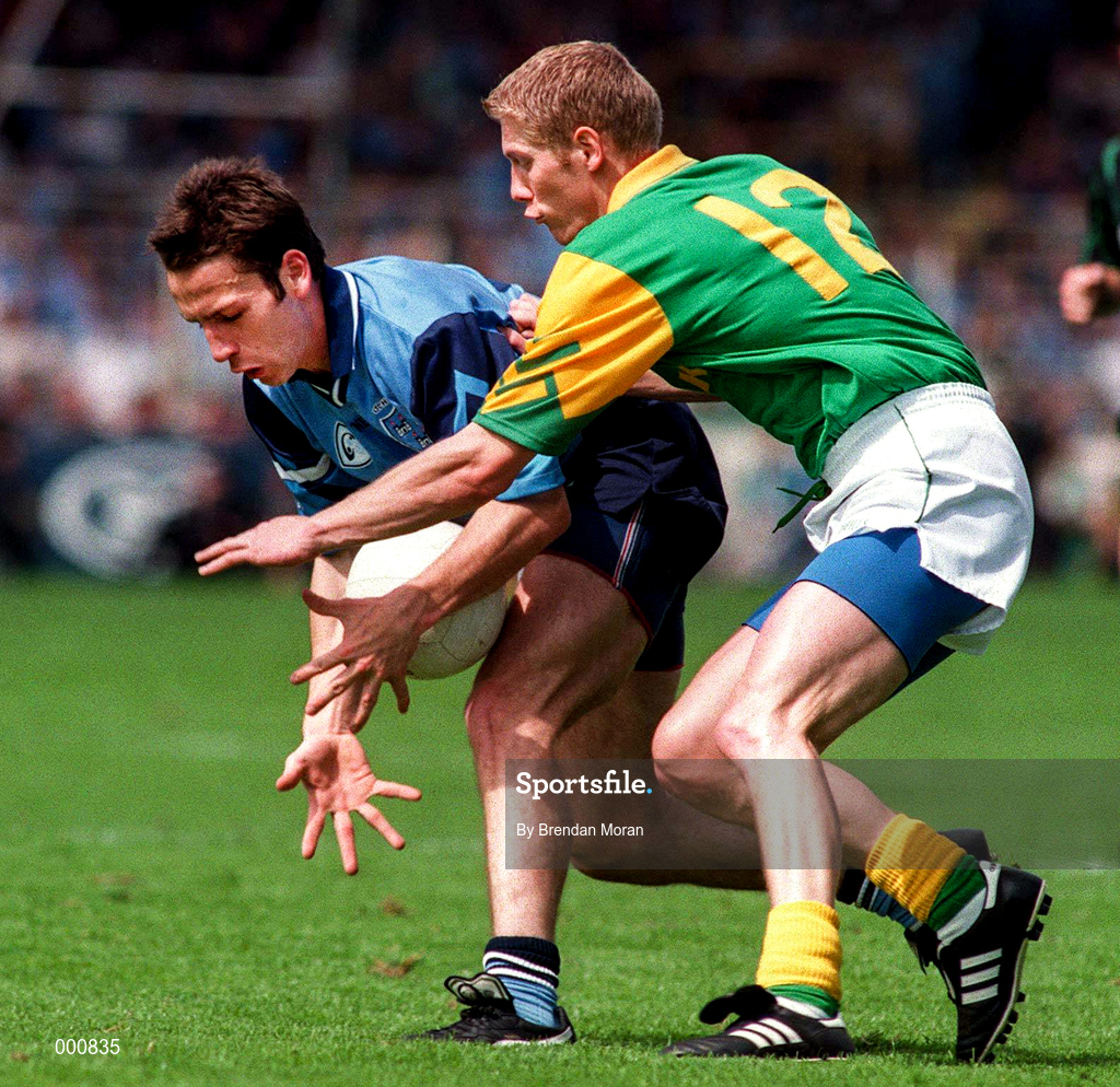 15 June 1997; Ian Robertson of Dublin in action against Graham Geraghty of Meath during the Leinster GAA Senior Football Championship Quarter-Final match between Meath and Dublin at Croke Park in Dublin. Photo by Brendan Moran/Sportsfile