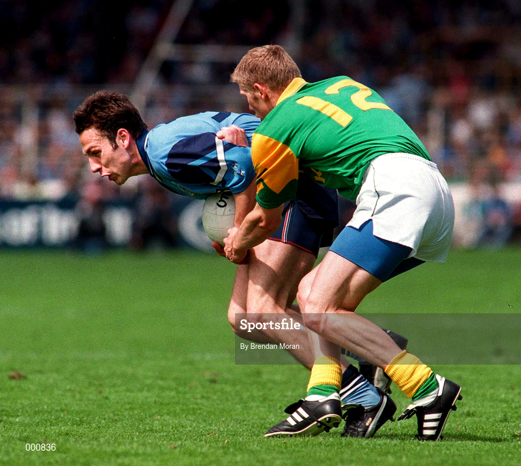 15 June 1997; Ian Robertson of Dublin in action against Graham Geraghty of Meath during the Leinster GAA Senior Football Championship Quarter-Final match between Meath and Dublin at Croke Park in Dublin. Photo by Brendan Moran/Sportsfile