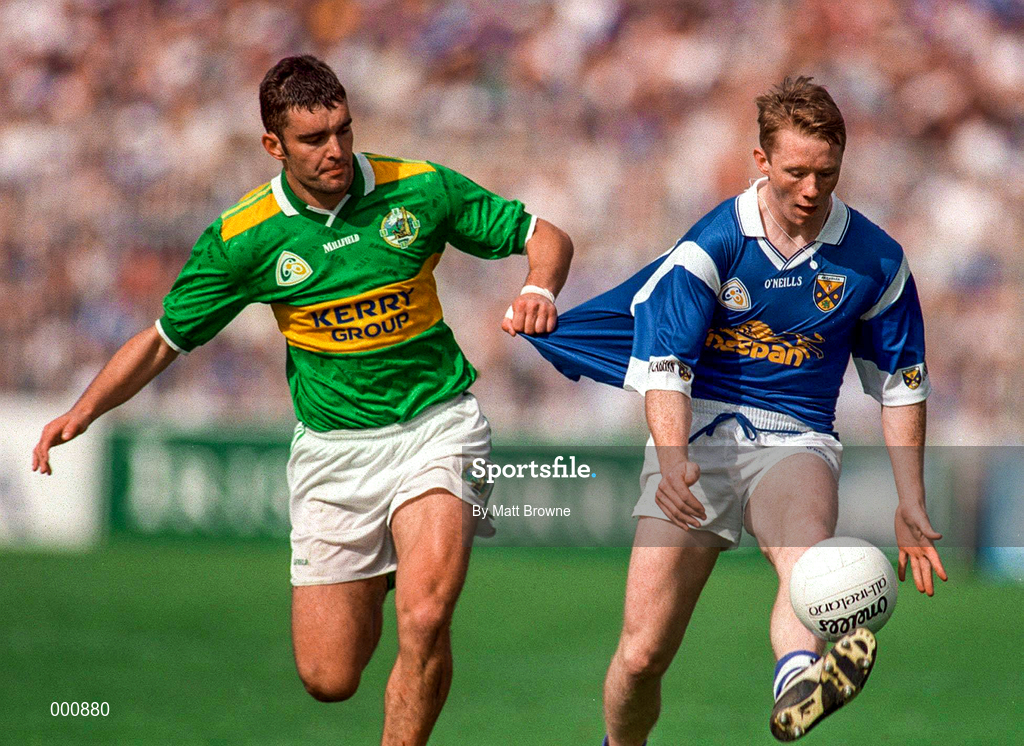 24 August 1997; Jason Reilly of Cavan in action against Barry O'Shea of Kerry during the GAA Football All-Ireland Senior Championship Semi-Final match between Cavan and Kerry at Croke Park in Dublin. Photo by Matt Browne/Sportsfile