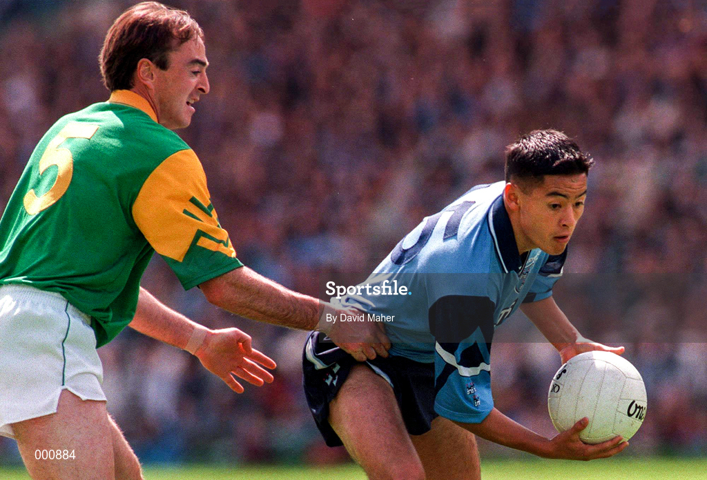 15 June 1997; Jason Sherlock of Dublin in action against Colm Coyle of Meath during the Leinster GAA Senior Football Championship Quarter-Final match between Meath and Dublin at Croke Park in Dublin. Photo by David Maher/Sportsfile