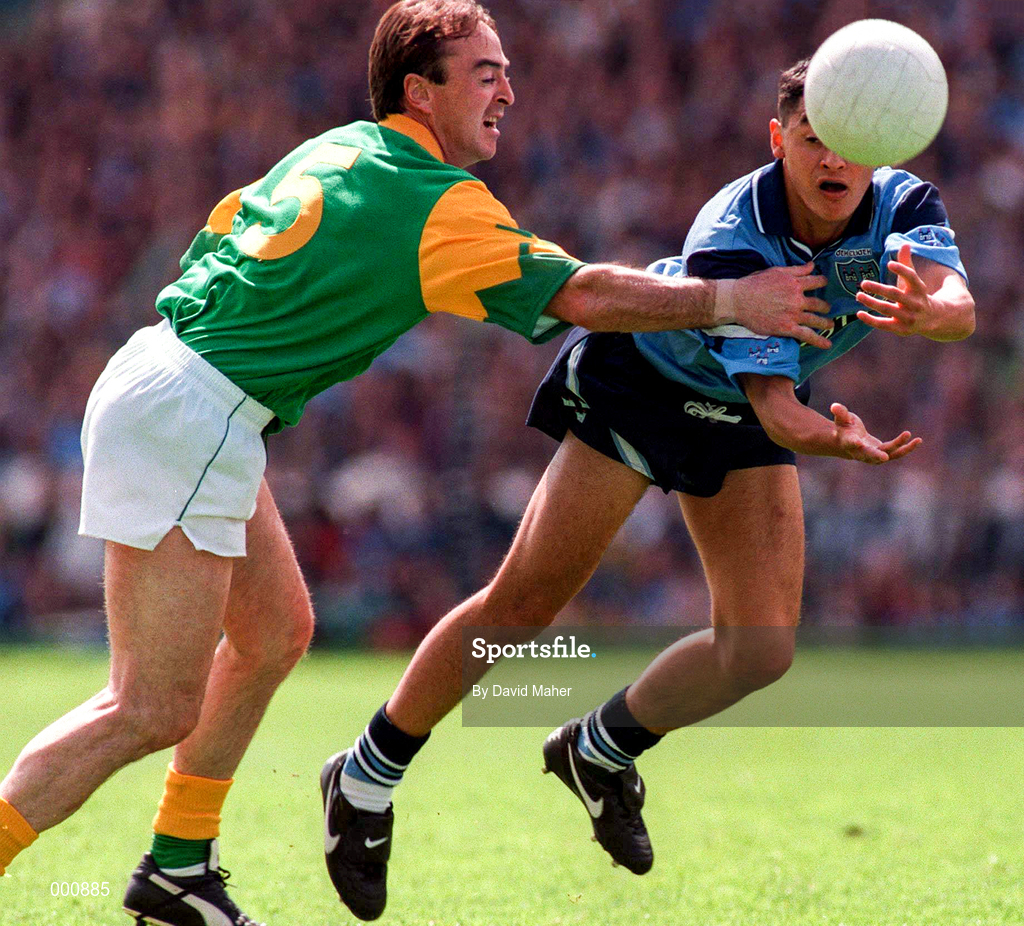 15 June 1997; Jason Sherlock of Dublin in action against Colm Coyle of Meath during the Leinster GAA Senior Football Championship Quarter-Final match between Meath and Dublin at Croke Park in Dublin. Photo by David Maher/Sportsfile