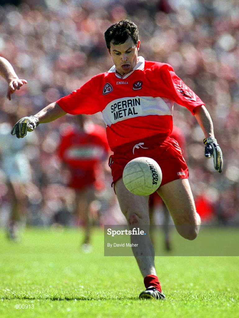 29 June 1997; Joe Brolly of Derry during the Ulster GAA Football Senior Championship Semi-Final match between Tyrone and Derry at St. Tiernach's Park in Clones, Monaghan. Photo by David Maher/Sportsfile