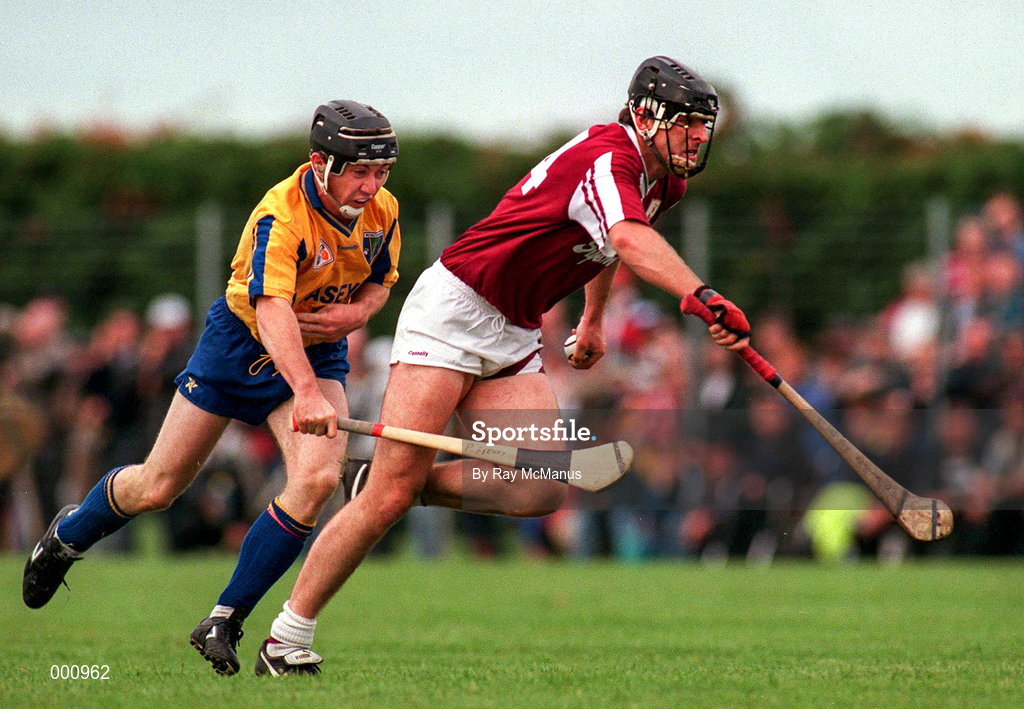 12 July 1997; Joe Rabbitte of Galway in action against Padraig Feeney of Roscommon during the GAA Connacht Senior Hurling Championship Final match between Roscommon and Galway at Athleague in Roscommon. Photo by Ray McManus/Sportsfile