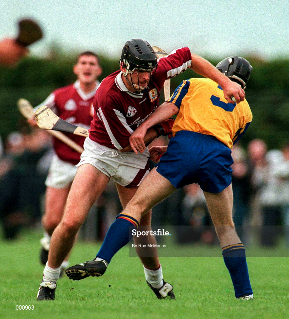 12 July 1997; Joe Rabbitte of Galway in action against Padraig Feeney of Roscommon during the GAA Connacht Senior Hurling Championship Final match between Roscommon and Galway at Athleague in Roscommon. Photo by Ray McManus/Sportsfile