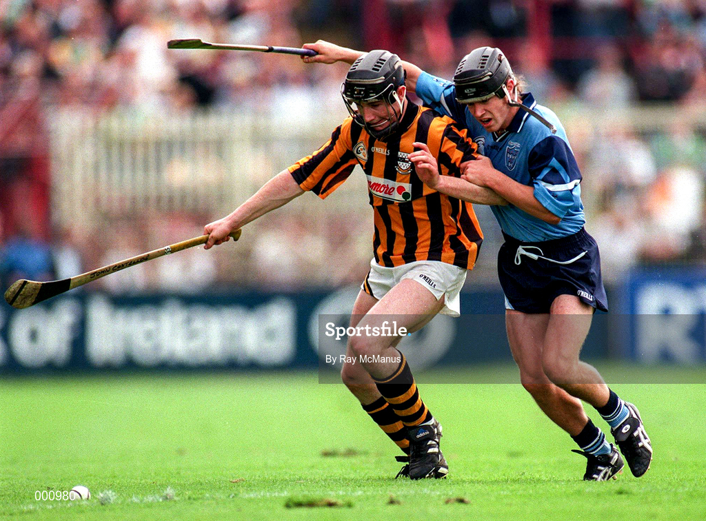 22 June 1997; John Costelloe of Kilkenny in action against Paul O'Donoghue of Dublin during the Leinster Senior Hurling Championship Semi-Final match between Kilkenny and Dublin at Croke Park in Dublin. Photo by Ray McManus/Sportsfile