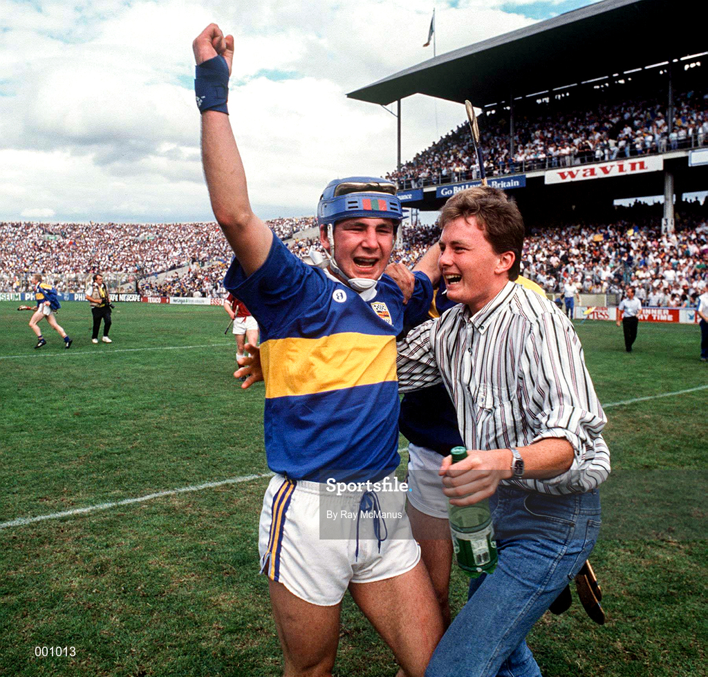 6 August 1989; John Leahy of Tipperary celebrates his side's victory against Galway during the All-Ireland Senior Hurling Championship Semi-Final match between Tipperary v Galway at Croke Park in Dublin. Photo by Ray McManus/Sportsfile