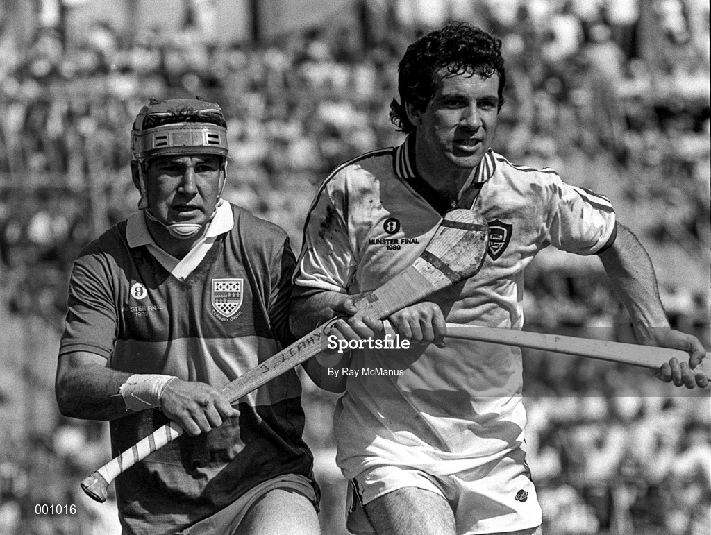 2 July 1989; John Leahy of Tipperary in action against Timmy Sheehan of Waterford during the Munster Senior Hurling Championship Final match between Tipperary and Waterford at Páirc Uí Chaoimh in Cork. Photo by Ray McManus/Sportsfile