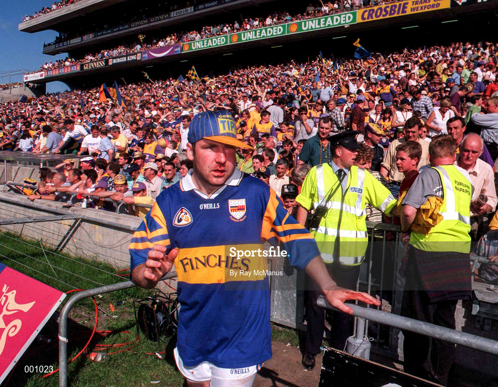17 August 1997; John Leahy of Tipperary awaits the final whistle during the GAA All-Ireland Senior Hurling Championship Semi-Final match between Tipperary and Wexford at Croke Park in Dublin. Photo by Ray McManus/Sportsfile