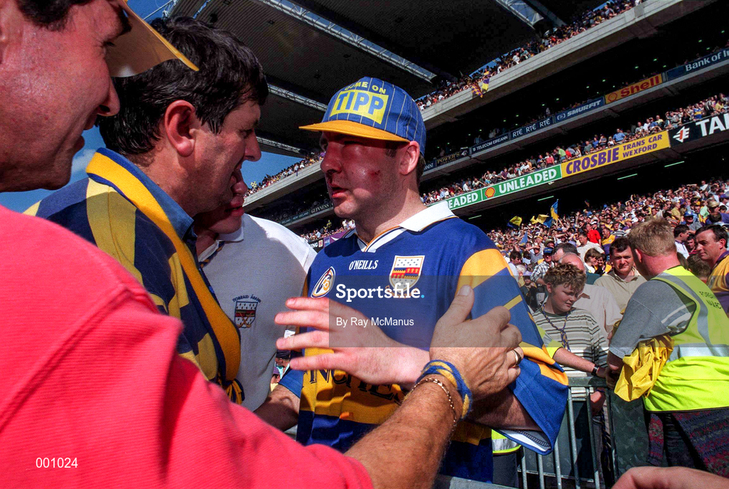 17 August 1997; John Leahy of Tipperary awaits the final whistle during the GAA All-Ireland Senior Hurling Championship Semi-Final match between Tipperary and Wexford at Croke Park in Dublin. Photo by Ray McManus/Sportsfile