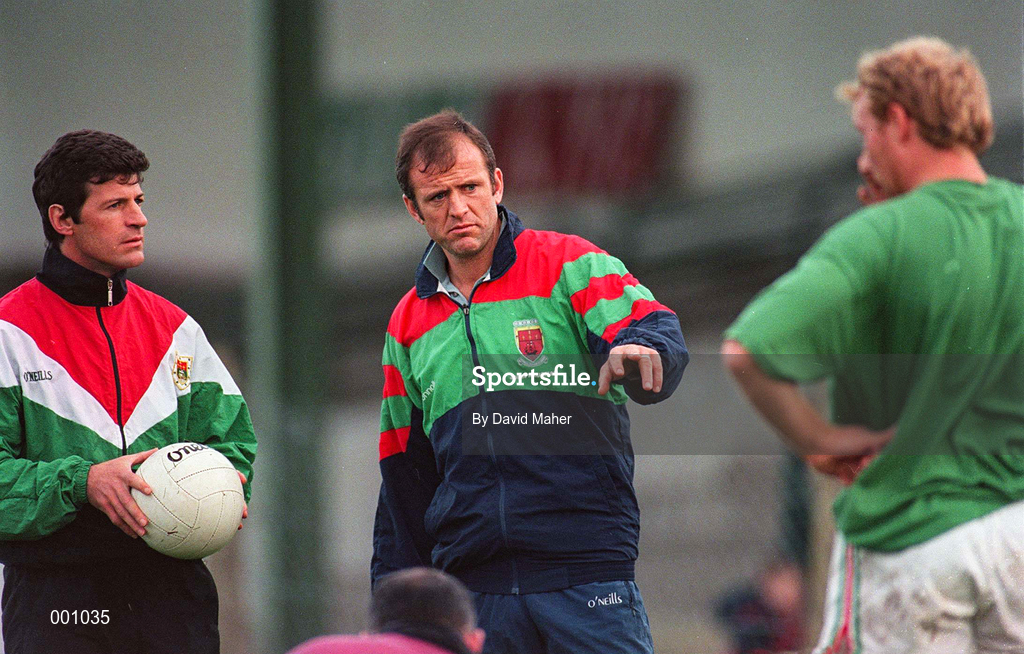 16 September 1997; Mayo Manager John Maughan makes a point to selector Peter Forde, left, during the GAA Football Mayo Training Session at Fr. O'Hara Memorial Park in Charlestown, Co Mayo. Photo by David Maher/Sportsfile