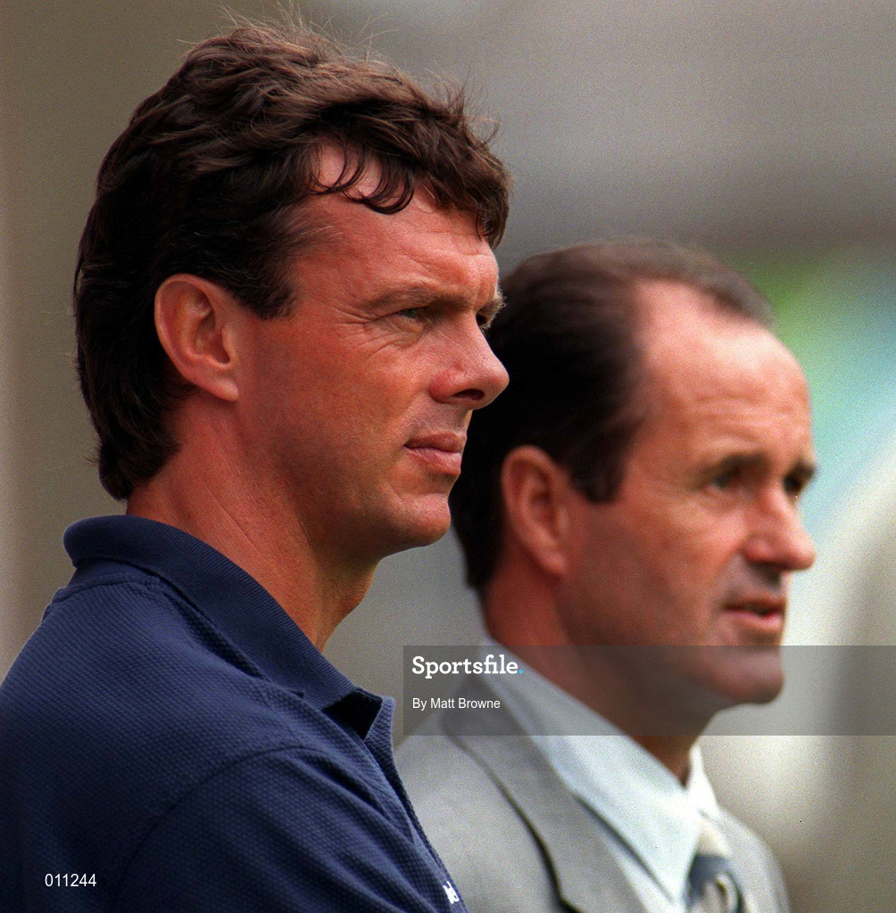 26 July 1997: Leeds United assistant manager David O'Leary, left, alongside manager George Graham, during the Pre-season Friendly between Shelbourne and Leeds United at Tolka Park in Dublin. Photo by Matt Browne/Sportsfile