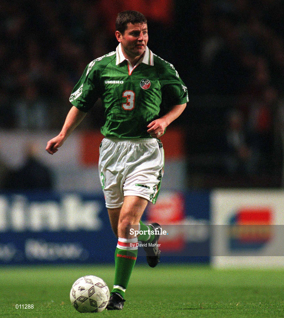9 October 1996; Denis Irwin of Republic of Ireland during the FIFA World Cup 1998 Group 8 Qualifier between Republic of Ireland and Macedonia at Lansdowne Road in Dublin. Photo by David Maher/Sportsfile