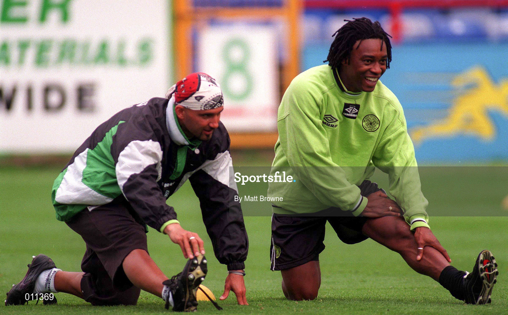 28 July 1998; Enrico Annoni, left, and Reggie Blinker during a Celtic Training Session at Tolka Park in Dublin. Photo by Matt Browne/Sportsfile