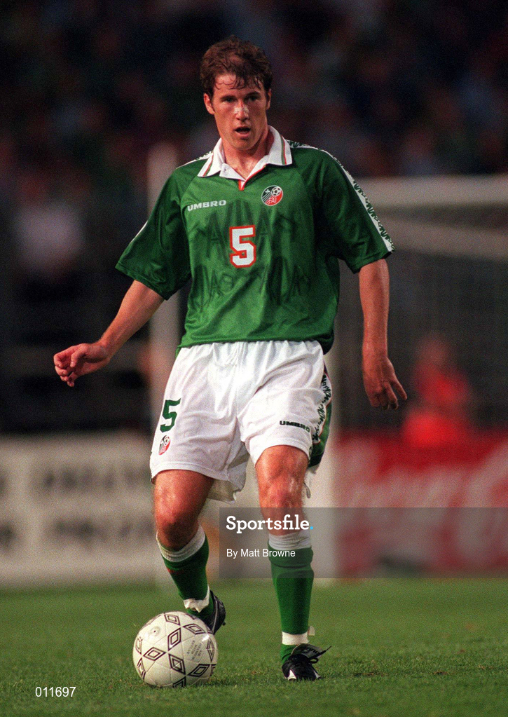 22 August 1997; Kenny Cunningham of Republic of Ireland during the FIFA World Cup 1998 Group 8 Qualifier match between Republic of Ireland and Lithuania at Lansdowne Road in Dublin. Photo by Matt Browne/Sportsfile