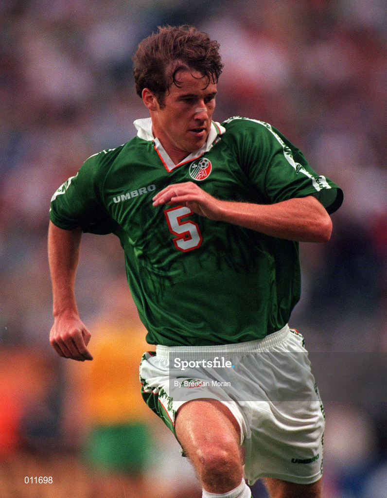 22 August 1997; Kenny Cunningham of Republic of Ireland during the FIFA World Cup 1998 Group 8 Qualifier match between Republic of Ireland and Lithuania at Lansdowne Road in Dublin. Photo by Brendan Moran/Sportsfile