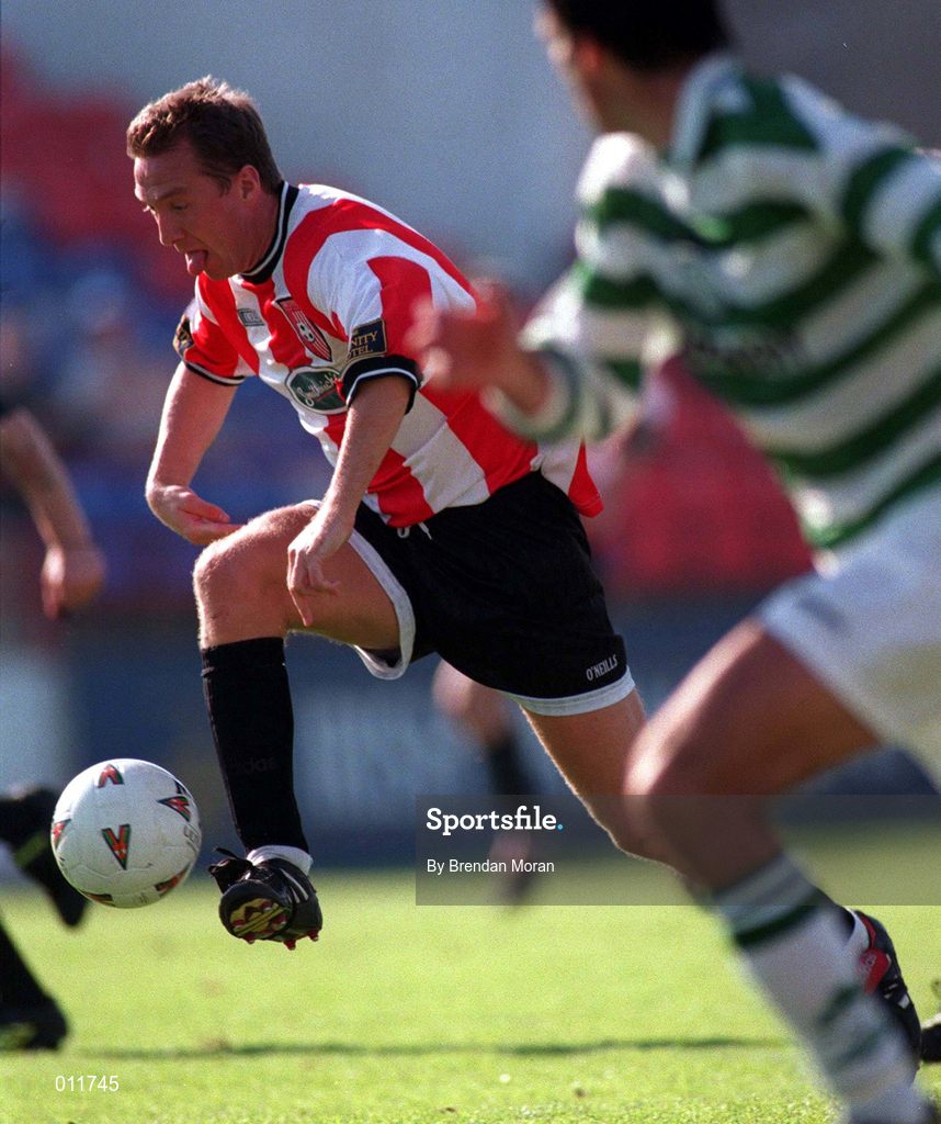 20 September 1998; Liam Coyle of Derry City during the Harp Lager National League Premier Division match between Shamrock Rovers and Derry City at Tolka Park in Dublin. Photo by Brendan Moran/Sportsfile