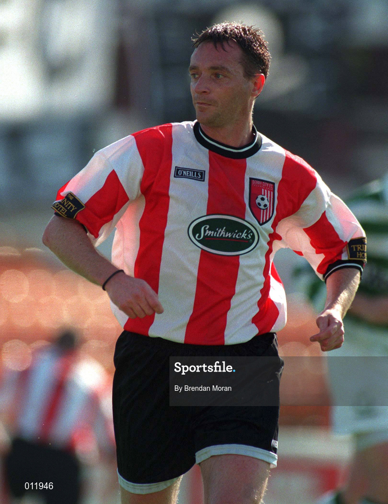 20 September 1998; Paul Curran of Derry City during the Harp Lager National League Premier Division match between Shamrock Rovers and Derry City at Tolka Park in Dublin. Photo by Brendan Moran/Sportsfile