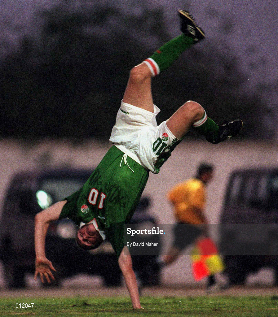23 July 1998; Robbie Keane of Republic of Ireland celebrates after scoring his side's second goal during the UEFA European Under-18 Championship Group B match between Republic of Ireland and Cyprus at Municipal Stadium in Ayia Napa, Cyprus. Photo by David Maher/Sportsfile