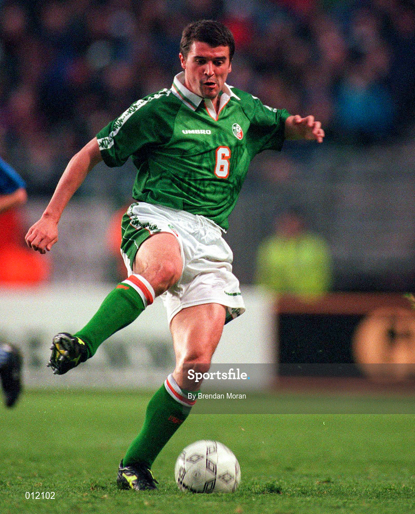 21 May 1997; Roy Keane of Republic of Ireland during the FIFA World Cup 1998 Qualifier Group 8 match between Republic of Ireland and Liechtenstein at Lansdowne Road in Dublin. Photo by Brendan Moran/Sportsfile