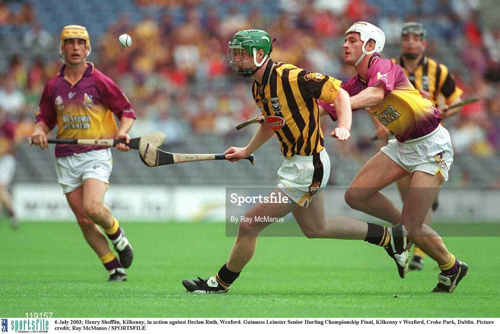 6 July 2003; Henry Shefflin of Kilkenny in action against Declan Ruth of Wexford. Guinness Leinster Senior Hurling Championship Final, Kilkenny v Wexford, Croke Park, Dublin. Picture credit; Ray McManus / SPORTSFILE