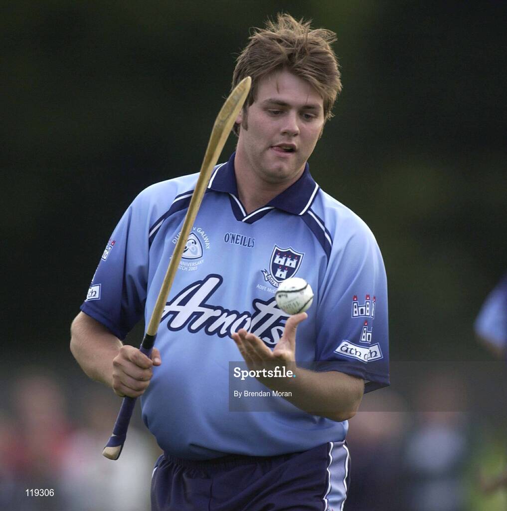 26 July 2003; Westlife singer Bryan McFadden playing for Dublin against Galway. Aoife McGrane - King Benefit match, Dublin v Galway Minor Hurling teams of 1983, St Vincent's GAA Club Grounds, Marino, Dublin. Picture credit; Brendan Moran / SPORTSFILE *EDI*