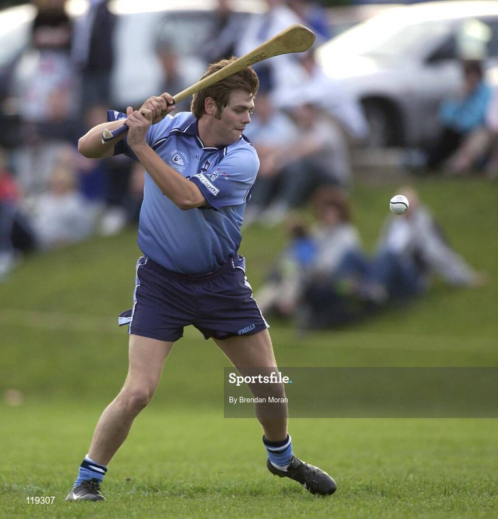 26 July 2003; Westlife singer Bryan McFadden scores one of his 4 goals playing for Dublin against Galway. Aoife McGrane - King Benefit match, Dublin v Galway Minor Hurling teams of 1983, St Vincent's GAA Club Grounds, Marino, Dublin. Picture credit; Brendan Moran / SPORTSFILE *EDI*