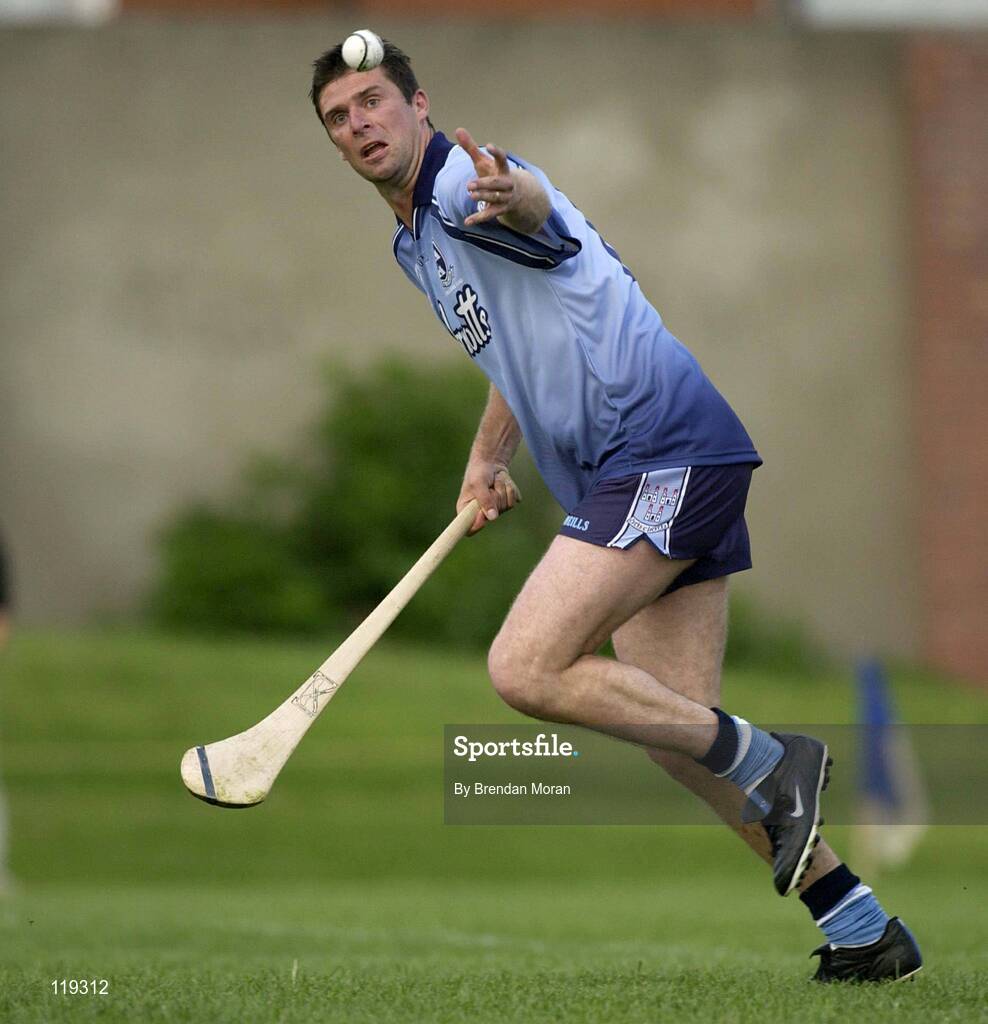 26 July 2003; Former Republic of Ireland soccer international Niall Quinn playing for Dublin against Galway. Aoife McGrane - King Benefit match, Dublin v Galway Minor Hurling teams of 1983, St Vincent's GAA Club Grounds, Marino, Dublin. Picture credit; Brendan Moran / SPORTSFILE *EDI*