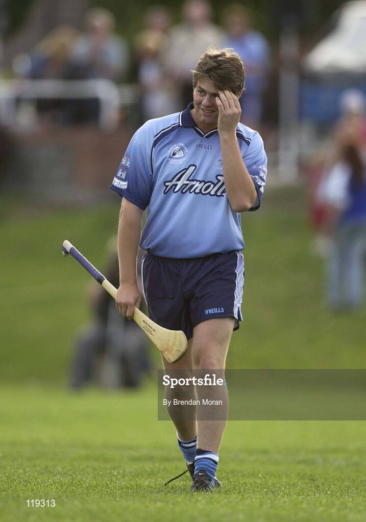 26 July 2003; Westlife singer Bryan McFadden playing for Dublin against Galway. Aoife McGrane - King Benefit match, Dublin v Galway Minor Hurling teams of 1983, St Vincent's GAA Club Grounds, Marino, Dublin. Picture credit; Brendan Moran / SPORTSFILE *EDI*