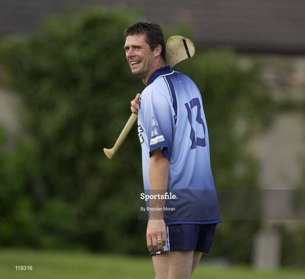 26 July 2003; Former Republic of Ireland soccer international Niall Quinn, No 13, playing for Dublin against Galway. Aoife McGrane - King Benefit match, Dublin v Galway Minor Hurling teams of 1983, St Vincent's GAA Club Grounds, Marino, Dublin. Picture credit; Brendan Moran / SPORTSFILE *EDI*
