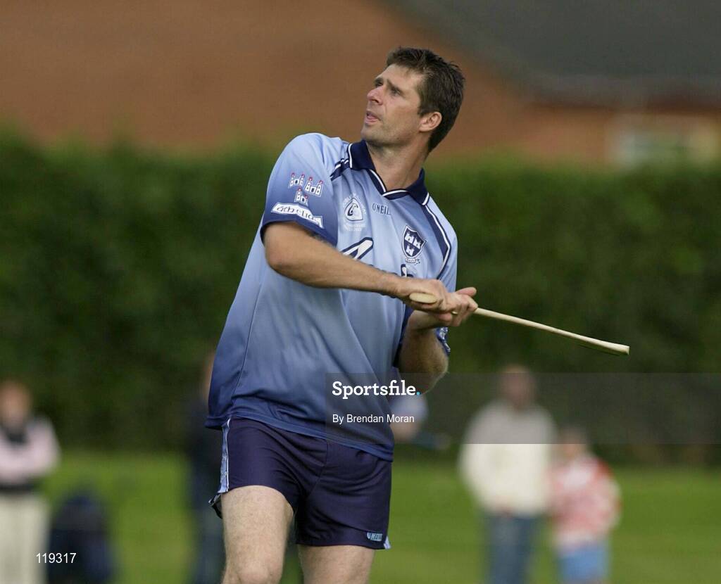 26 July 2003; Former Republic of Ireland soccer International Niall Quinn playing for Dublin against Galway. Aoife McGrane - King Benefit match, Dublin v Galway Minor Hurling teams of 1983, St Vincent's GAA Club Grounds, Marino, Dublin. Picture credit; Brendan Moran / SPORTSFILE *EDI*