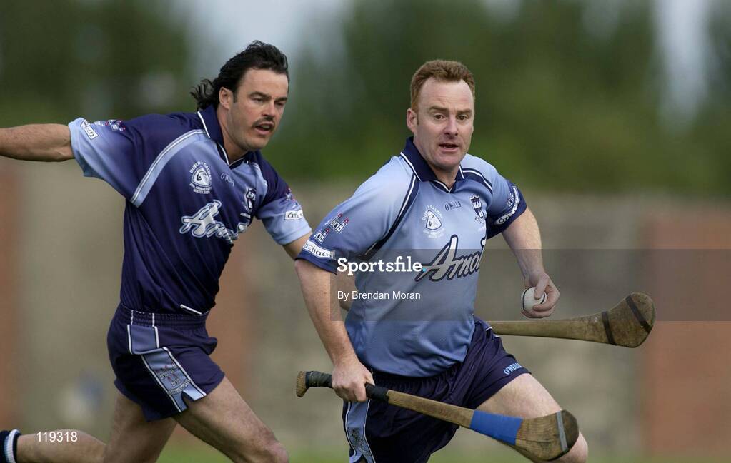 26 July 2003; Shane Dalton, Dublin, in action against Gerry McInerney, Galway. Aoife McGrane - King Benefit match, Dublin v Galway Minor Hurling teams of 1983, St Vincent's GAA Club Grounds, Marino, Dublin. Picture credit; Brendan Moran / SPORTSFILE *EDI*
