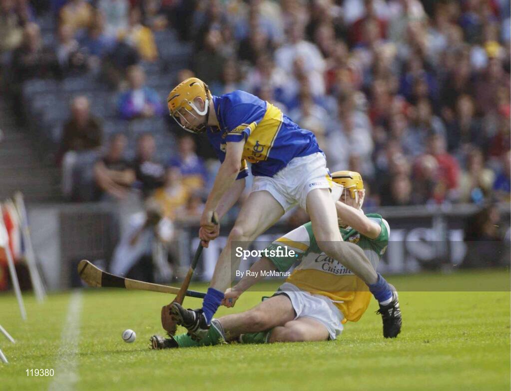 27 July 2003; Lar Corbett of Tipperary in action against Niall Claffey of Offaly during the Guinness All-Ireland Senior Hurling Championship Quarter Final match between Offaly and Tipperary at Croke Park in Dublin. Photo by Ray McManus/Sportsfile