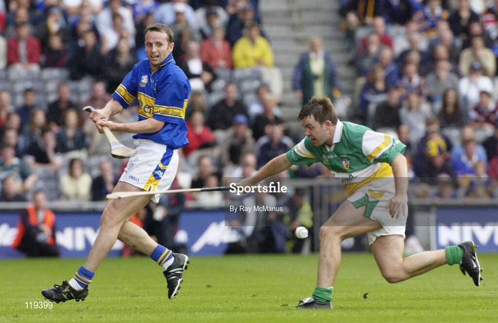 27 July 2003; Brian O'Meara of Tipperary in action against Colm Cassidy of Offaly during the Guinness All-Ireland Senior Hurling Championship Quarter Final match between Offaly and Tipperary at Croke Park in Dublin. Photo by Ray McManus/Sportsfile