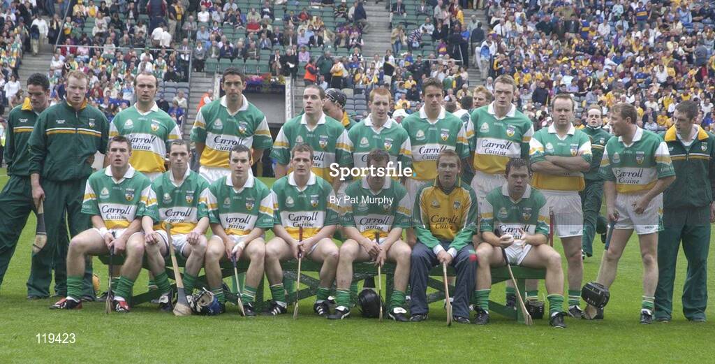 27 July 2003; The Offaly panel prior to the Guinness All-Ireland Senior Hurling Championship Quarter Final match between Offaly and Tipperary at Croke Park in Dublin. Photo by Pat Murphy / Sportsfile