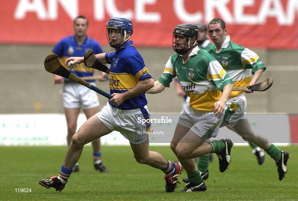27 July 2003; Paul Kelly of Tipperary in action against Brendan Murphy of Offaly during the Guinness All-Ireland Senior Hurling Championship Quarter Final match between Offaly and Tipperary at Croke Park in Dublin. Photo by Pat Murphy / Sportsfile