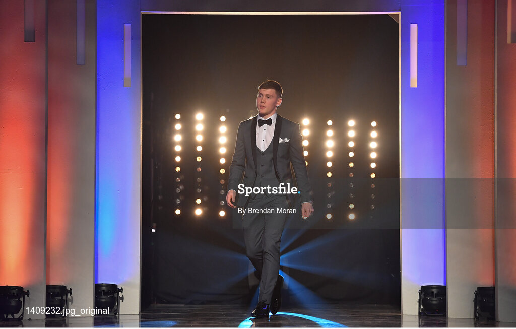 3 November 2017; Young Player of the Year Con O'Callaghan of Dublin walks up to get his award during the PwC All Stars 2017 at the Convention Centre in Dublin. Photo by Brendan Moran/Sportsfile