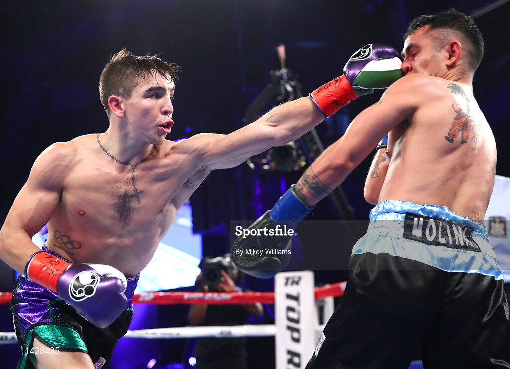 9 December 2017; Michael Conlan, left, in action against Luis Fernando Molina during their featherweight bout at The Theater at Madison Square Garden in New York, USA. Photo by Mikey Williams/Top Rank/Sportsfile