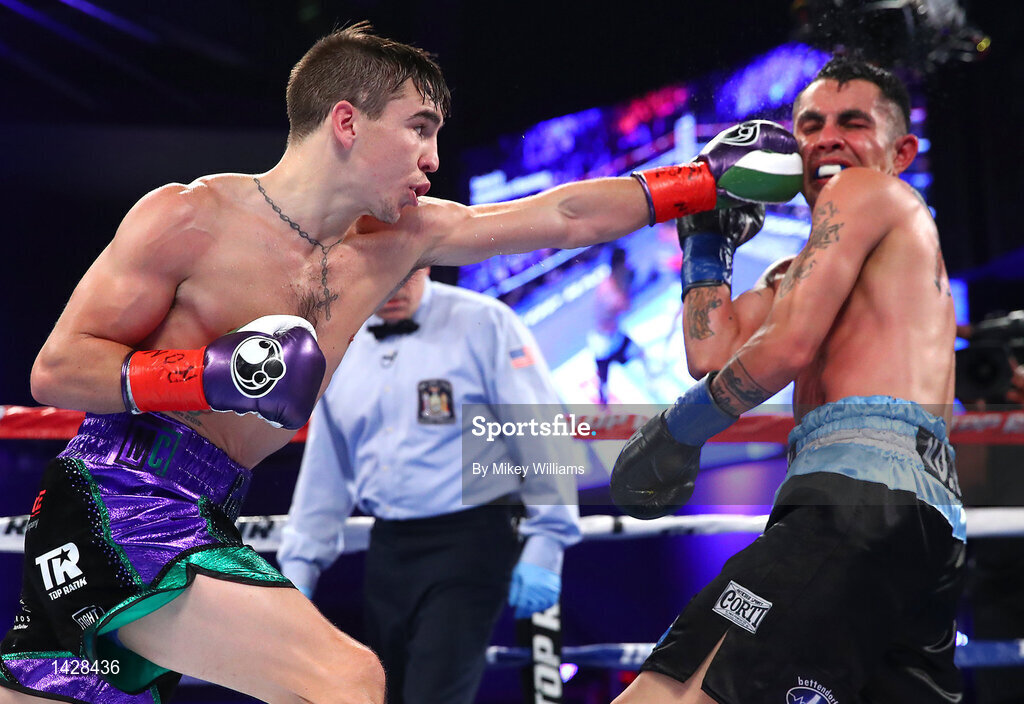 9 December 2017; Michael Conlan, left, in action against Luis Fernando Molina during their featherweight bout at The Theater at Madison Square Garden in New York, USA. Photo by Mikey Williams/Top Rank/Sportsfile