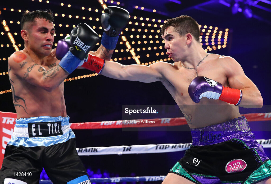 9 December 2017; Michael Conlan, right, in action against Luis Fernando Molina during their featherweight bout at The Theater at Madison Square Garden in New York, USA. Photo by Mikey Williams/Top Rank/Sportsfile